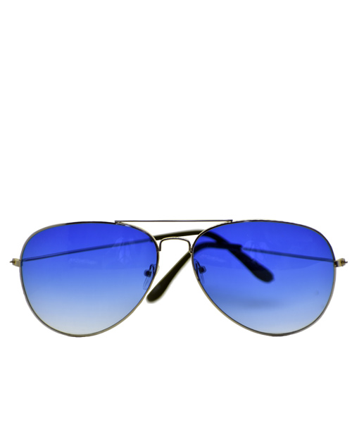 Large blue aviator sunglasses for women.