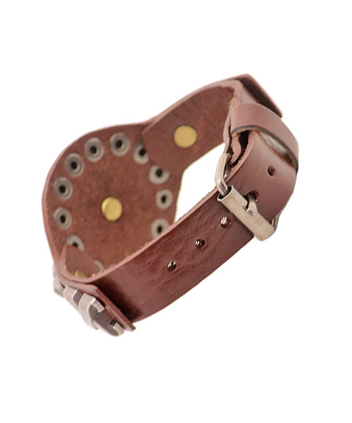 Brown leather bracelet for men boys with bull emblem.