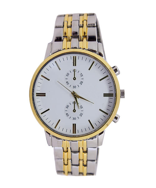 Mens classic watch gold silver metal strap poolkart