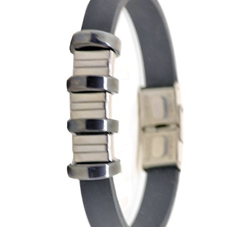 Black silicon bracelet metal rings for boys girls.