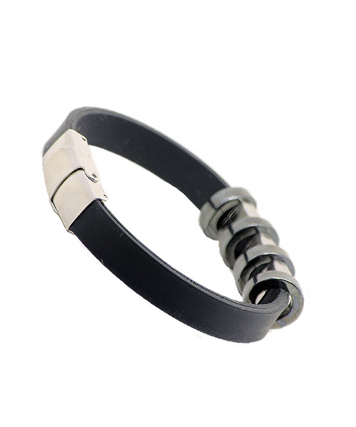 Black silicon bracelet metal rings for boys girls.