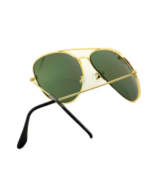 Green lens classic aviator sunglasses.