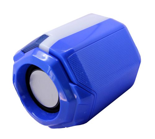 Portable bluetooth wireless blue speaker.