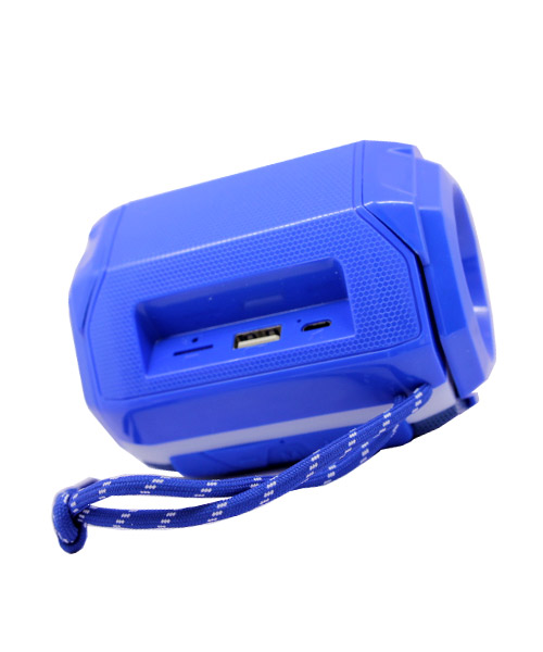 Portable bluetooth wireless blue speaker.