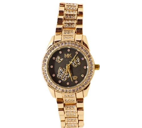 Gold diamond studded girls watch for social gatherings.