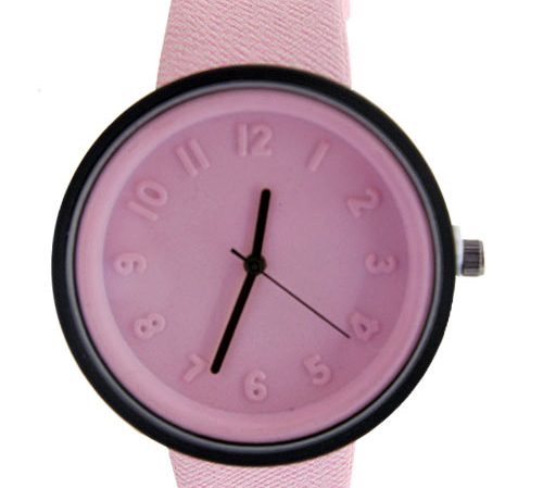 Pink round girls analogue wrist watch.
