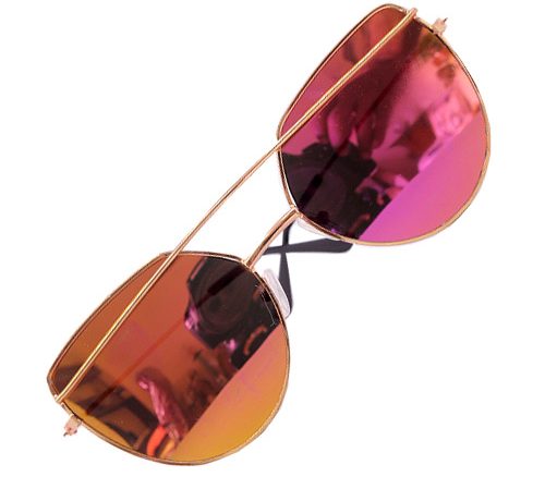 Gold rose pink mirrored Cat Eye sunglasses.