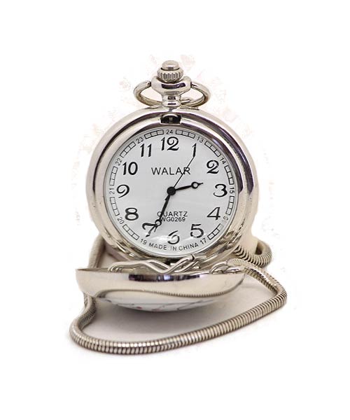 Big classic pocket watch with silver chain.