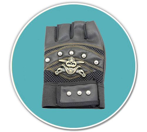 Half Finger Leather Bike Motif Gloves.