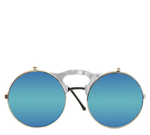 Stylish steampunk mirrored blue sunglasses.