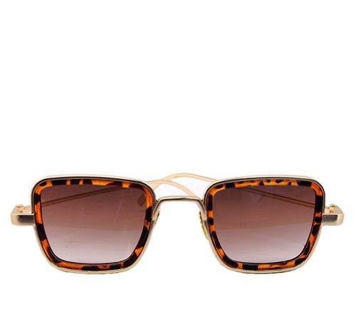 Rectangular gold frame leopard print border sunglasses.