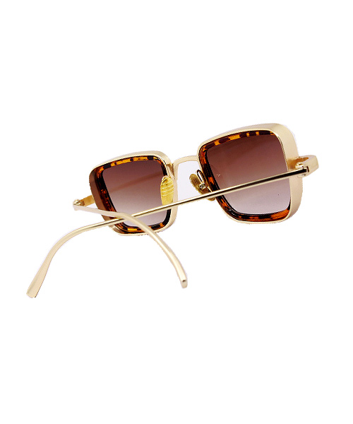 Rectangular gold frame leopard print border sunglasses.