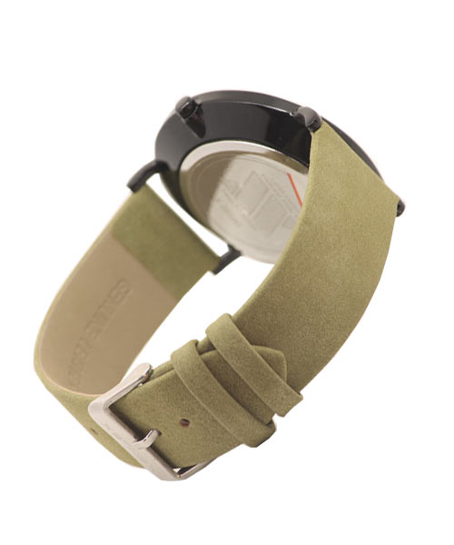 Stylish designer black case suede strap wrist watch for boys men.
