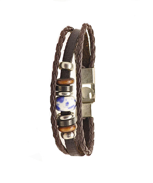 Girls Classic Triple Layer Braided Leather Rope Bracelet with Beads & Trinkets.