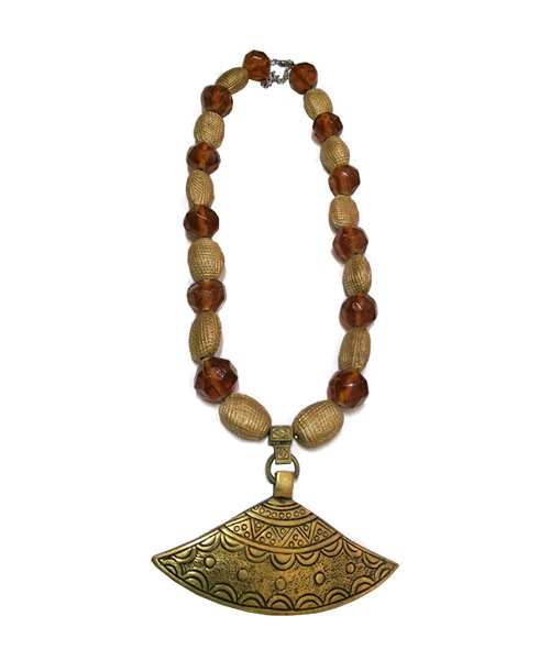 Ethnic Rustic Brass Pendant Indo Western Necklace.