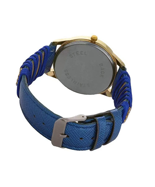 Bronze blue diamond studded ethnic watch for girls.