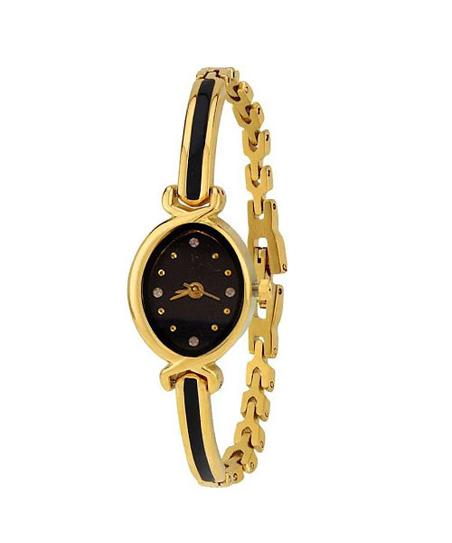 Analog black dial women’s oval watch.