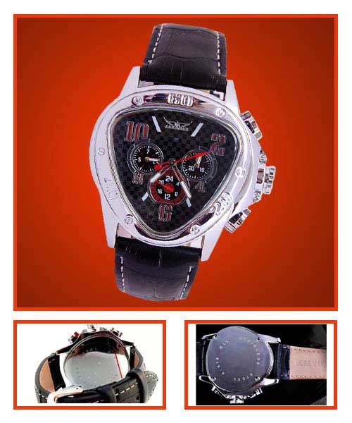 6516 Jaragar mens triangle leather watch.