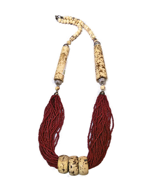 Multi strand maroon seed bead necklace.