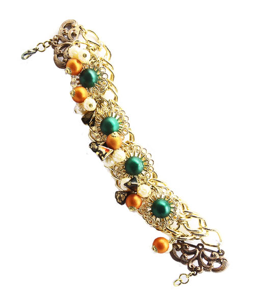 Multi-strand gold chain beaded girls bracelet.