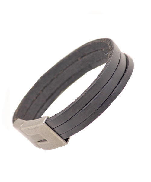 Simple Three Layered Black Leather Unisex Bracelet.