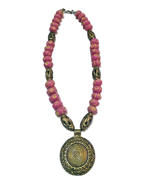 Pink gold beads Indo Western necklace.