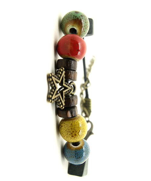 Tropical Bead Charms Girls Leather Bracelet.