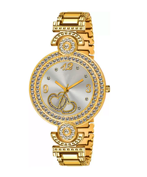 Diamond studded stylish gold bracelet watch for girls & women