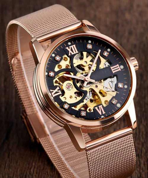 Mechanical automatic rose gold mens boys watch