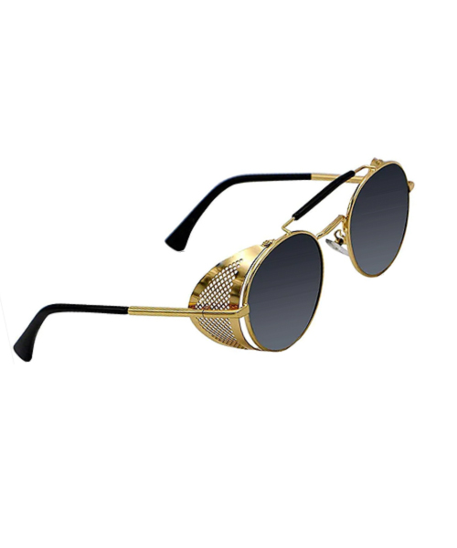 Vintage retro side protector steampunk unisex round sunglasses.