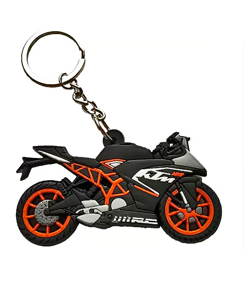 Silicone motorcycle bike keychain holder black orange.