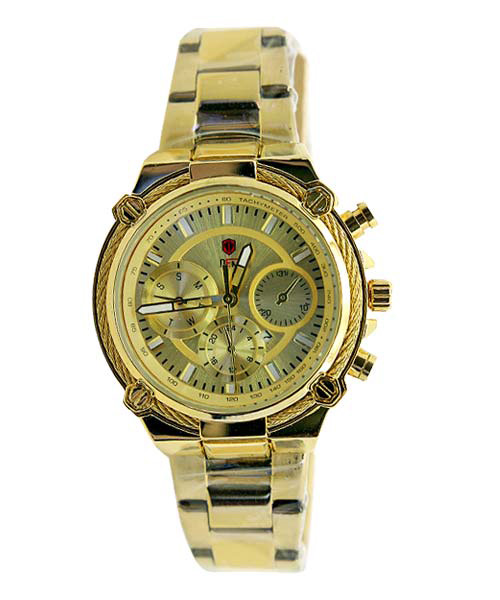 Stainless steel round gold watch for men.