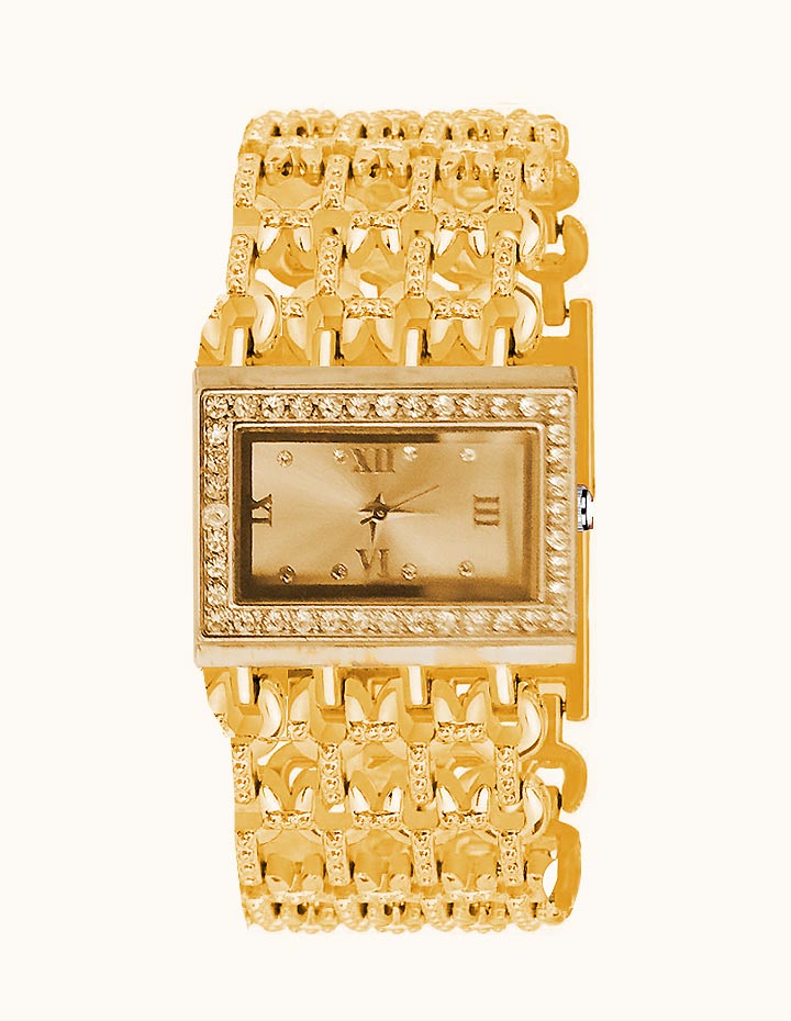 Stylish wide gold ladies girls bracelet watch.
