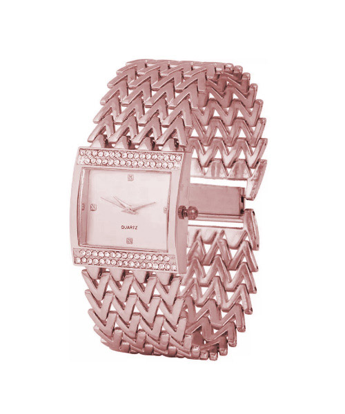Designer strap girls rose gold diamond studded watch.