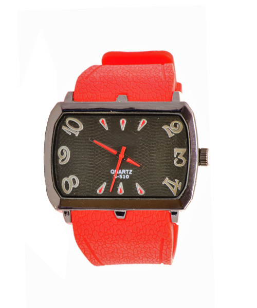 Best rectangular oxidised case with red strap watch.