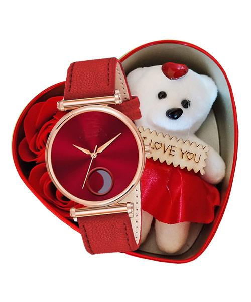 Heart gift set teddy message pill red strap watch