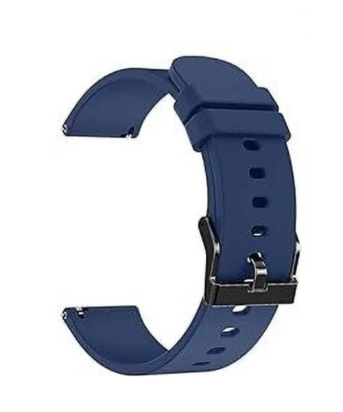 22mm blue silicone replacement watch strap with classic metal buckle / lock.